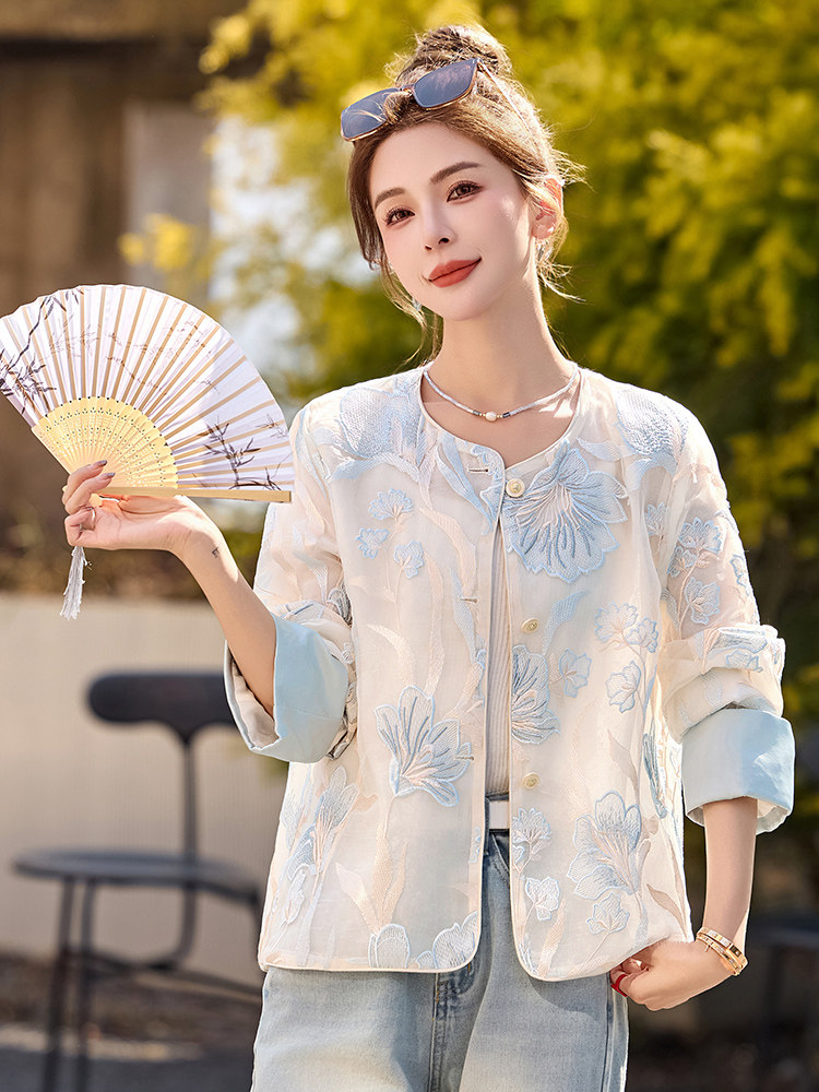 开春轻薄外套女2026夏新款超好看新中式国风小香风短款白色防晒衣,女装短外套,众宇琦