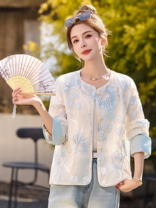 开春轻薄外套女2026夏新款超好看新中式国风小香风短款白色防晒衣图片