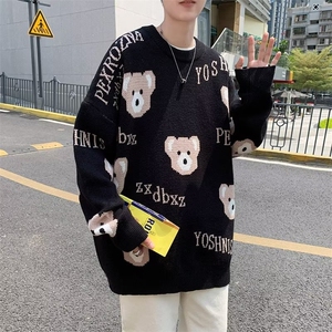 美式街头设计感圆领毛衣男慵懒风休闲针织衫M52P42图片