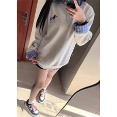 美式学院风polo领卡通卫衣女秋冬新款衬衫拼接假两件外套WY02，男装衬衫，星座1116A（原606A-3）