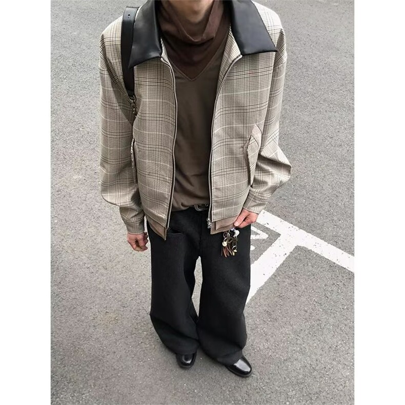 夹克外套男春秋季2025新款韩版潮流尚格子短西装百搭休闲男外套图片