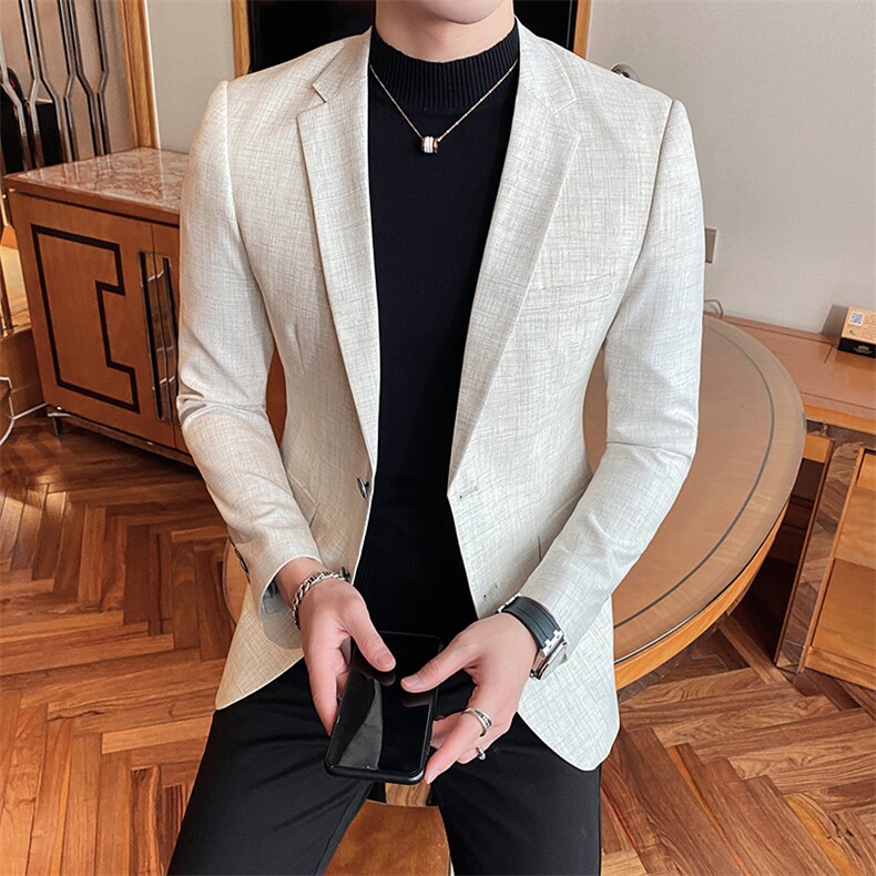 2023新款男士麻西装仿麻西服米色男士外套801-,男装西服,电商D225
