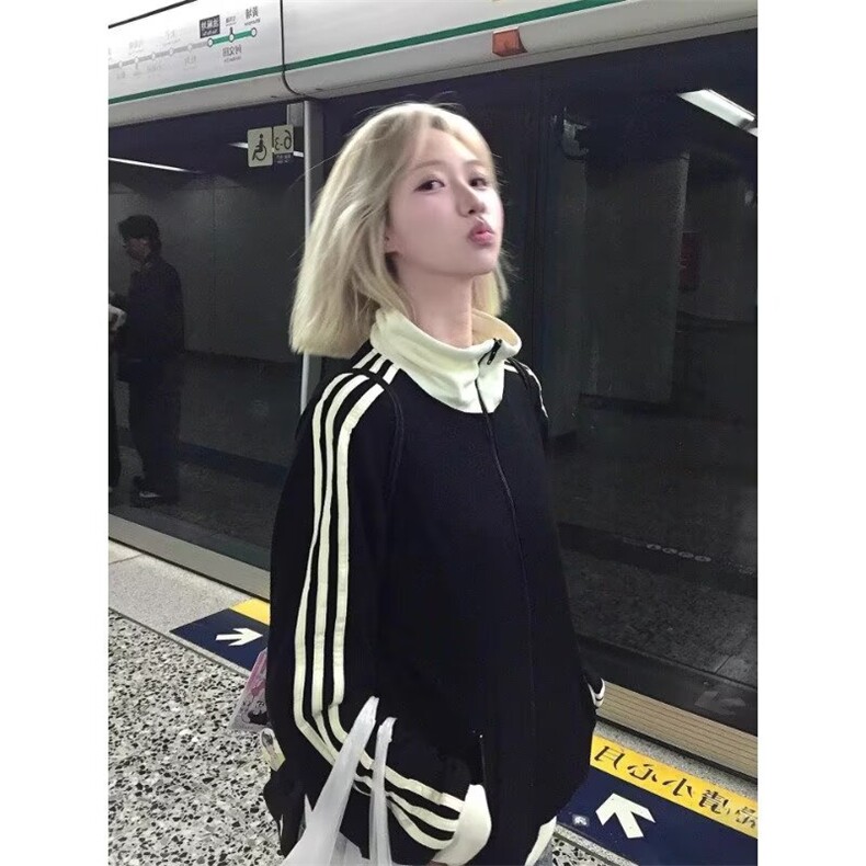 藏蓝色立领条纹棒球服外套男秋季新款美式高级感休闲运动上衣,女装短外套,星座506A