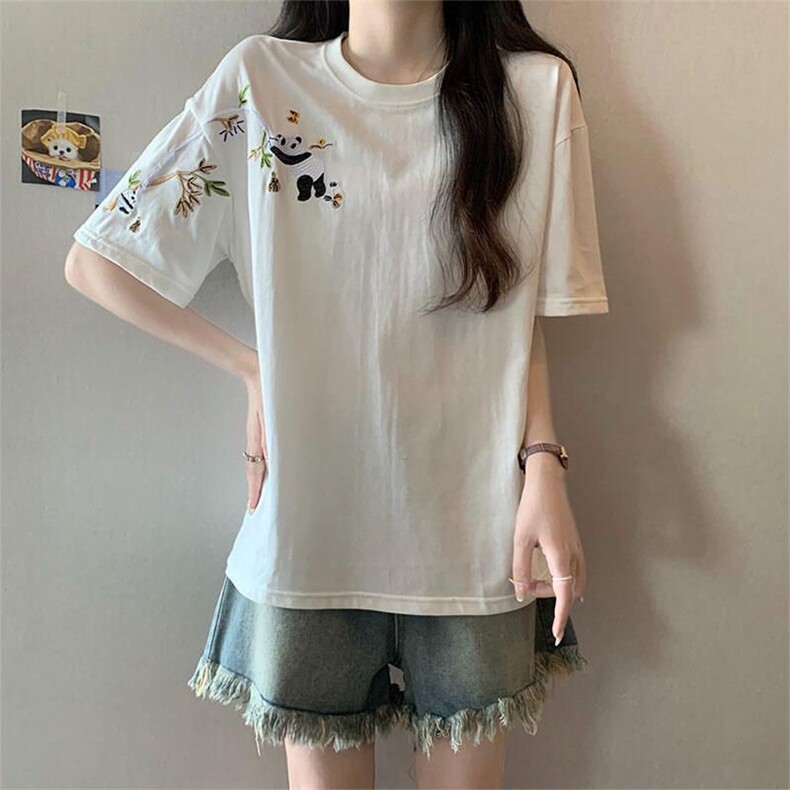 H0765-P35短袖t恤女夏2026新款刺绣圆领韩版上衣图片