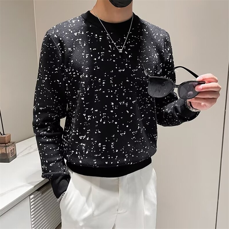 秋冬季保暖烫钻满天星针织线衣男修身潮流圆领毛衣打底衫S596-P50,男装T恤,星座1109-3