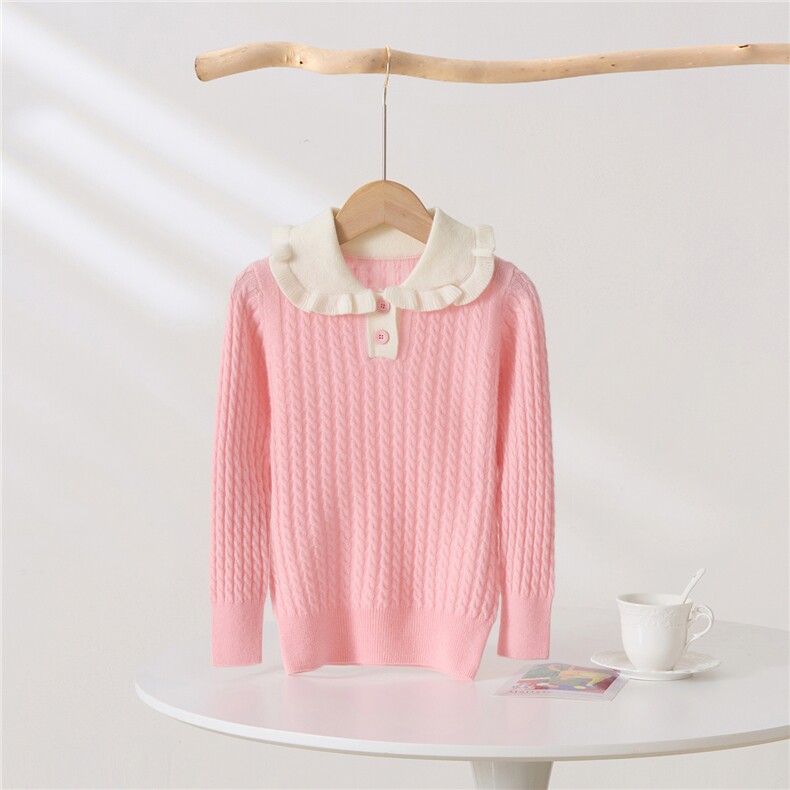 2025年新款百搭polo领长袖坑条羊绒衫，童装儿童羊绒衫，轩曦羊绒