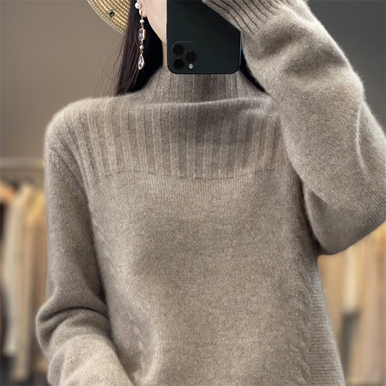 秋冬新款羊毛衫女半高领宽松加厚针织上衣慵懒百搭毛衣,女装羊毛衫,魅途羊绒