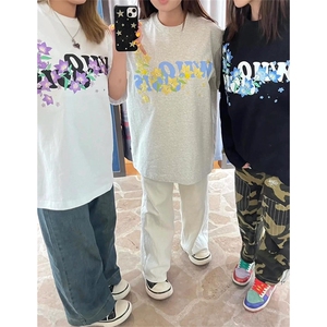 网图有货 美式8字logo花卉刺绣短袖T恤男女情侣宽松上衣 A558-P35图片