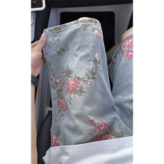 玫瑰花水洗做旧牛仔短裤男夏季美式潮牌宽松直筒vibe阔腿五分裤子，男装牛仔裤，星座403（原603-1）