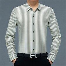 中老年长袖衬衫2023春秋季新款男士商务休闲时尚条纹衬衣男装，男装衬衫，电商B212（原钱塘6029）