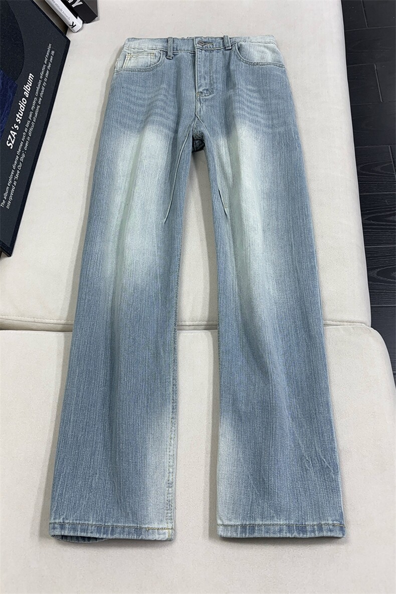 B221美式ins高街暗黑宽松直筒竹节纹牛仔裤LK26616-特P46控78,男装牛仔裤,电商B221