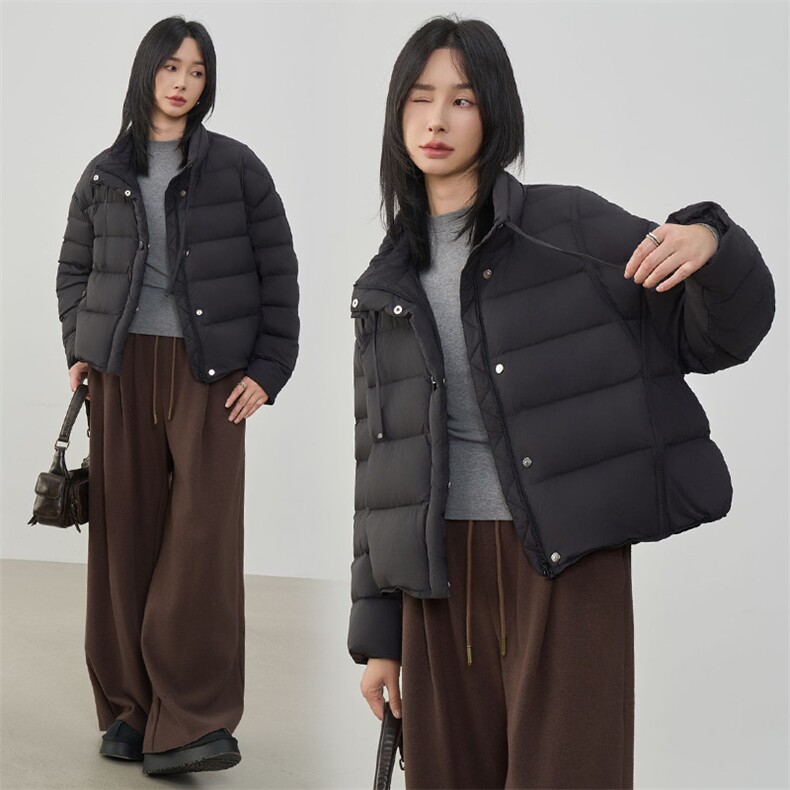 时尚拼色翻领短款羽绒服女2025冬季新款宽松休闲90白鸭绒保暖外套,女装羽绒服,阳光伊恋