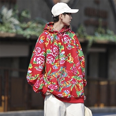 W204秋新款男女团队服大花连帽卫衣外套潮民族特色花卫衣情侣装，男装卫衣，星座115A(原星座507）