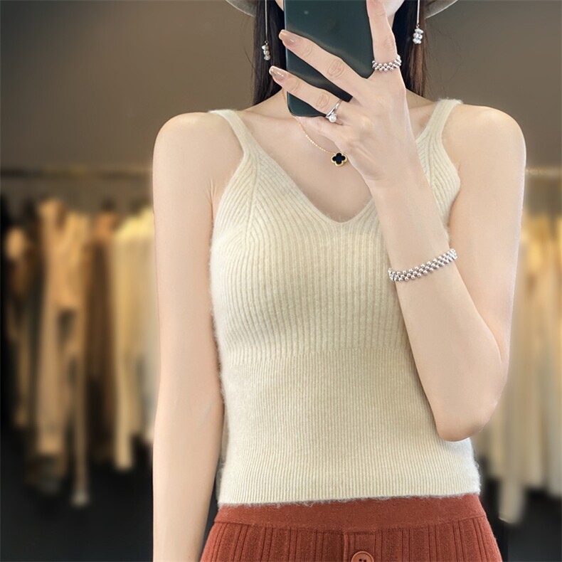 2024冬新款V领羊绒衫女羊毛吊带背心修身显瘦无袖内搭针织打底衫,女装背心吊带,羿纯羊绒