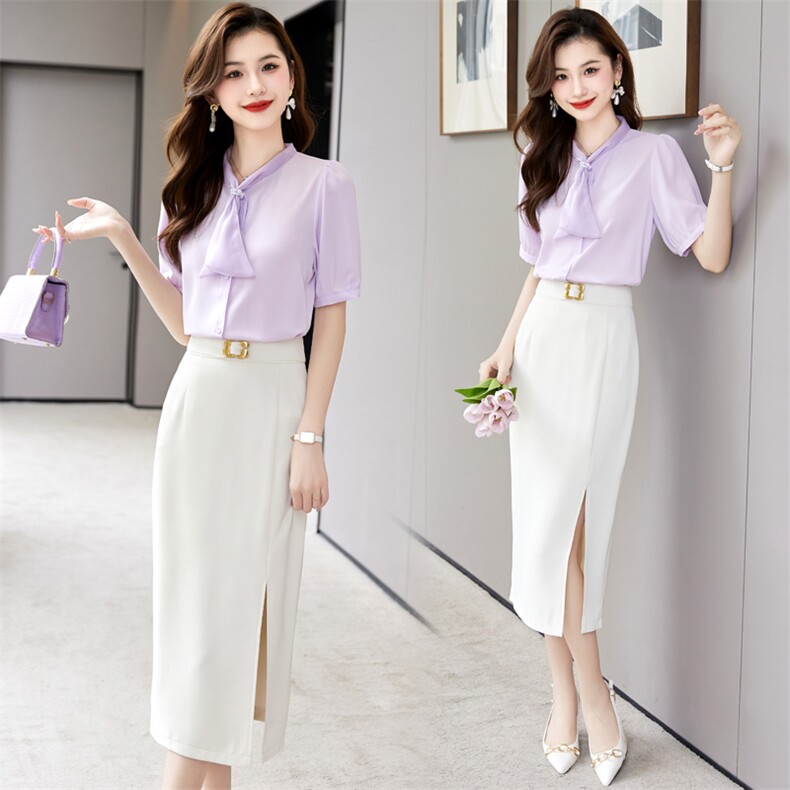 小香风套装女夏季新款轻奢高级感小洋装薄款短袖上衣半身裙两件套，女装套装/套裙，时尚俏佳人