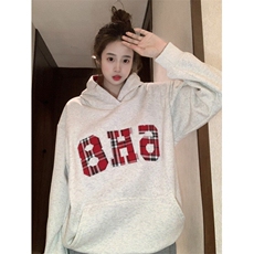 EE166-P75华棉加绒加厚卫衣女秋冬宽松设计感刺绣连帽保暖上衣，男装卫衣，星座911-3