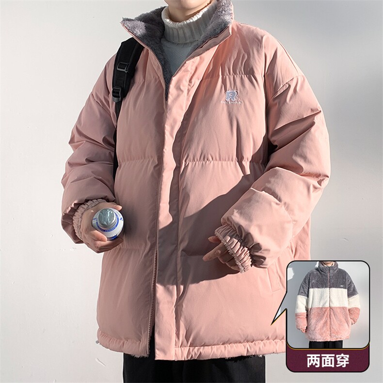 冬季新款港风纯色双面拼接加绒保暖宽松情侣棉衣外套MY9010-P80图片