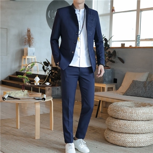 中山装西服套装男唐装西装两件套刺绣风外套A334-TZ109-P150图片