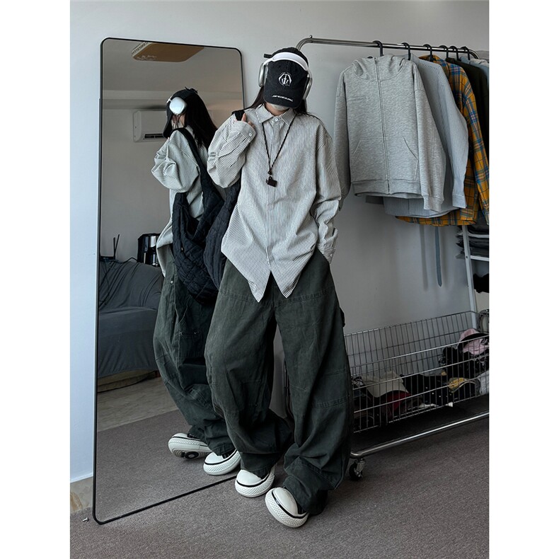 高品质牛仔条纹衬衫潮牌长袖衬衣潮流宽松休闲外套CS017-P30,男装衬衫,星座301C-5