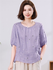 26312026夏季苎麻时尚简约大方气质优雅刺绣休闲透气上衣，女装衬衫，独衣靓