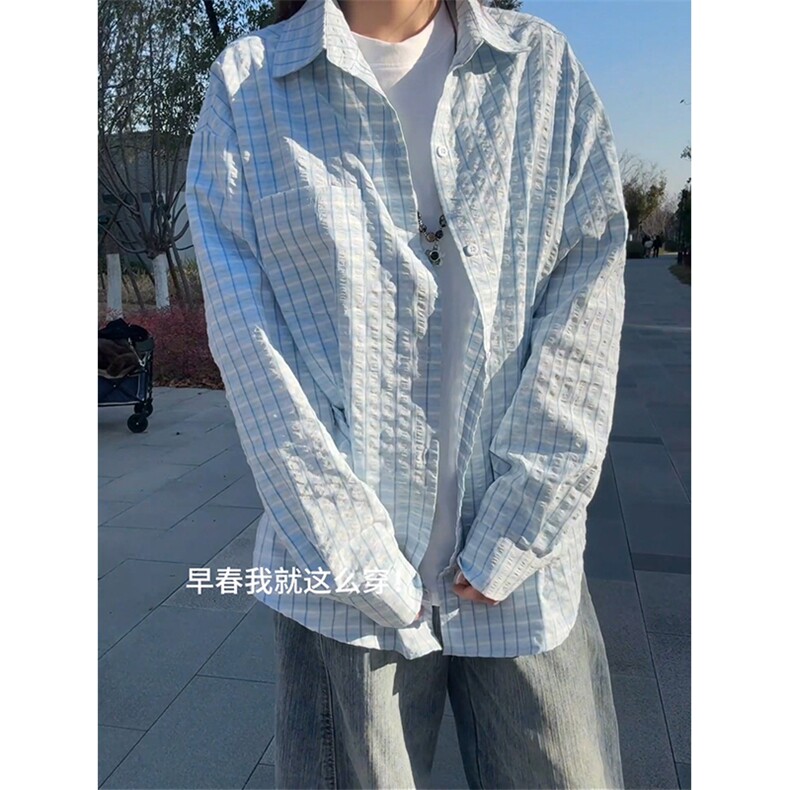2026春季慵懒风格子衬衫外套休闲泡泡纱上衣男C61317-TP3568,男装衬衫,电商A102