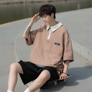 POLO衫男韩版潮流拼色痞子帅气2023夏季新款ins宽松t恤WB043-P30图片