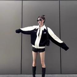 网络图现货 潮流文艺流行慵懒百搭ins气质灯心绒拼皮外套JV41-P55图片