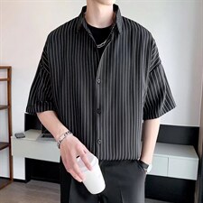 夏季薄款痞帅衬衫男短袖港风日系休闲宽松条纹衬衣男SC27P35，男装衬衫，星座1116-2
