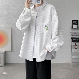 衬衫男秋季新款港风宽松大码提花长袖衬衣CS027-P45图片
