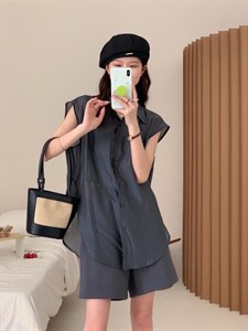 防晒套装女薄款欧洲站夏季2022新款欧货衬衫阔腿短裤两件图片