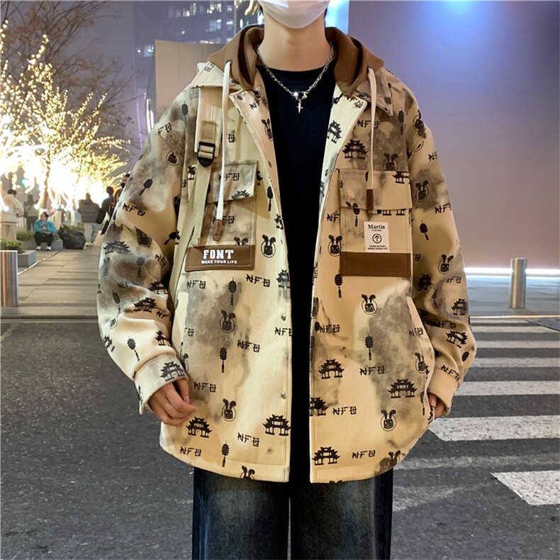 2024春秋款拼接假两件连帽夹克男潮牌印花工装A436-D1202-P73,男装夹克,电商A436