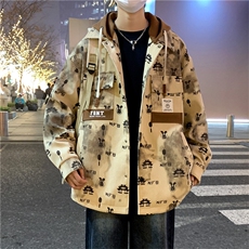 2024春秋款拼接假两件连帽夹克男潮牌印花工装A436-D1202-P73，男装夹克，电商A436