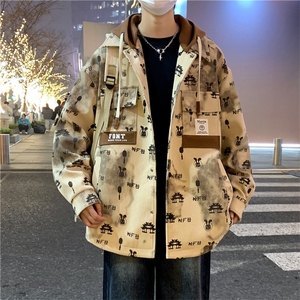 2024春秋款拼接假两件连帽夹克男潮牌印花工装 A436-D1202-P73图片