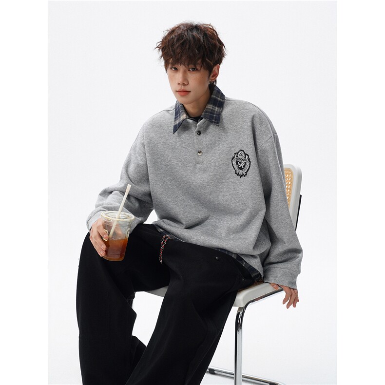 现货WY10207-特批40控78撞色拼接学院风假两件衬衫领男大码卫衣，男装衬衫，电商A059