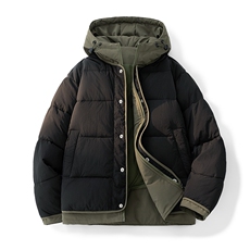 日系复古假两件连帽棉衣男冬季宽松情侣冬季棉服M0829-P103，男装棉衣，星座308B-2