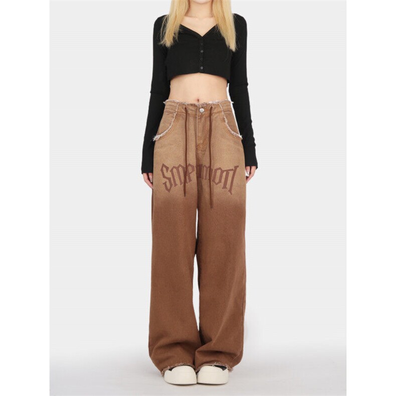 7885-P48小众设计感休闲裤女新款气质高街复古牛仔裤潮牌，女装休闲裤，电商A306A