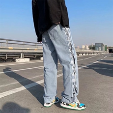 hiphop炸街裤子高街ins潮美式牛仔裤系绳男A91P48，男装牛仔裤，星座1116-2