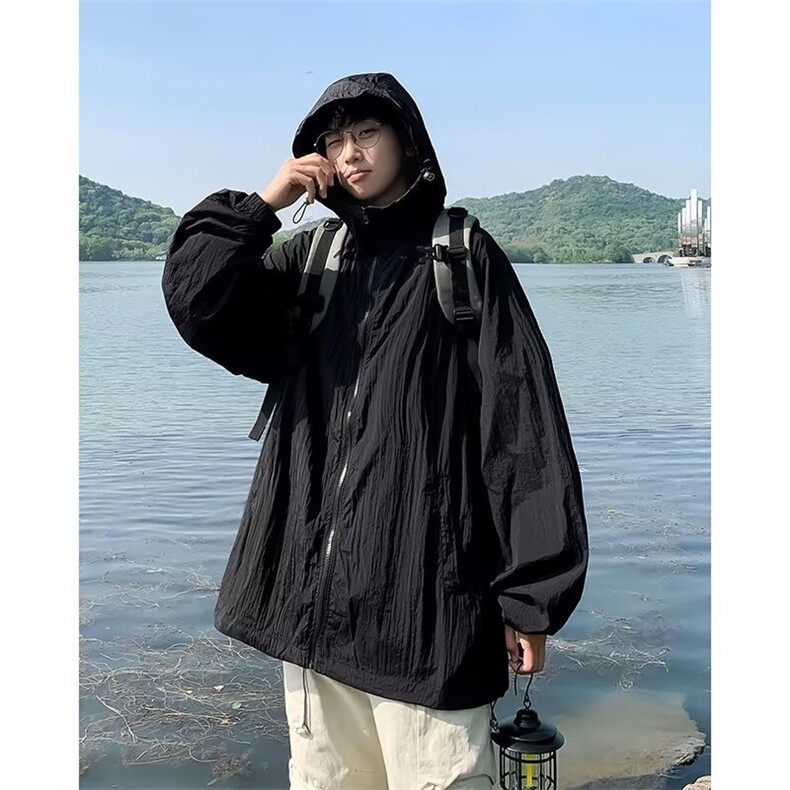 美式机能连帽防晒衣男夏季薄款高街潮牌防晒服痞帅户外冲锋衣外套,男装防晒衣,星座1013
