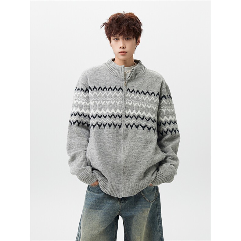 MYDD004-特P57费尔岛美式半高领提花毛衣针织衫男开衫，男装针织衫/毛衣，星座712A-1