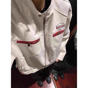 美式秋冬高街新款PU皮衣机车服设计感小众宽松潮牌夹克外套图片