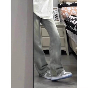 烟灰色牛仔裤男美式高街cleanfit裤子潮牌痞帅直筒裤WLP044-P35图片