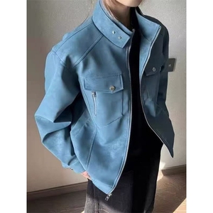 现货JY165-P70 新款潮牌宽松皮夹克ins休闲外套pu皮上衣 网图图片