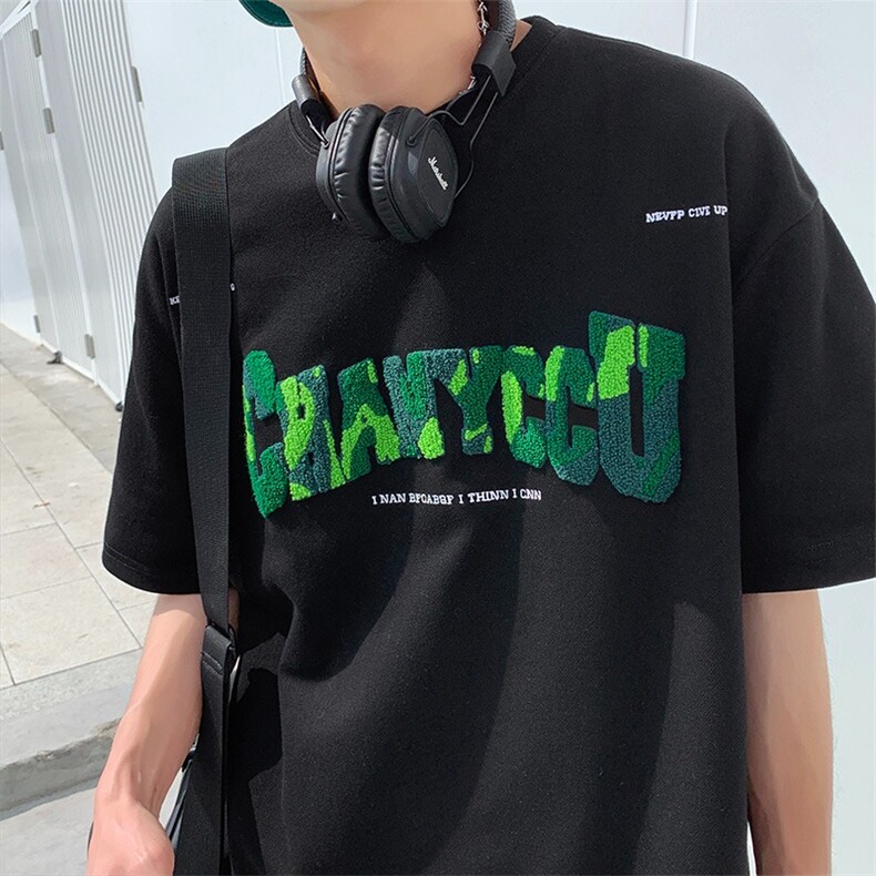美式街头字母刺绣短袖t恤男女夏季潮oversize情侣DT02P26,男装T恤,星座1116-2