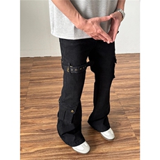 夏季白色绑带微喇牛仔裤男cleanfit美式高街vibe喇叭，男装牛仔裤，星座218-1（原230）