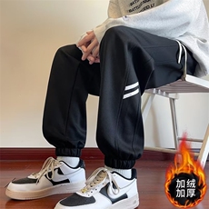 加绒加厚冬款男休闲卫裤字母印花条纹束脚裤大码M-5XLH028P70，男装休闲裤，星座1013-1