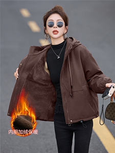 现货！现货！加绒保暖派克服外套女2025冬季新款宽松休闲连帽棉服图片