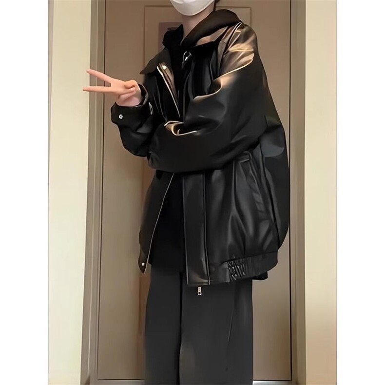 皮衣外套男冬季新款高级感机车夹克痞帅宽松WL77011-p75夹棉82,男装夹克,星座1008