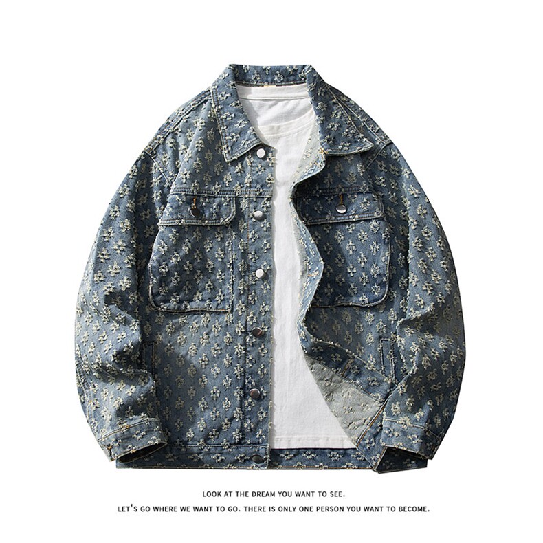 潮流做旧磨毛大码男女拼色牛仔外套夹克J8813-P65【特价】，男装工装外套，电商A007