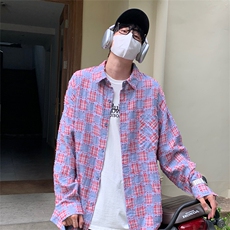 特P48无差价新款秋季百搭格子潮流长袖衬衫-HS2291港风，男装衬衫，电商A003