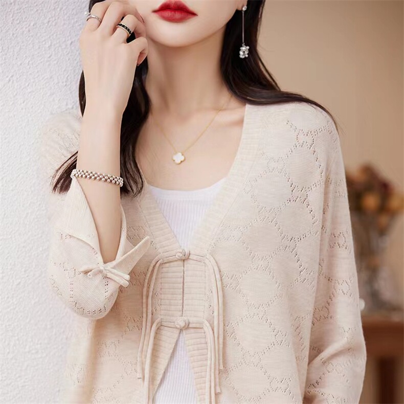 时尚百搭减龄羊毛开衫秋季新款优雅显瘦V领针织衫，女装羊毛衫，牧雅羊绒